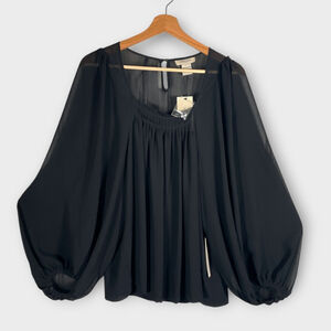 Vertigo Paris Popover Top LARGE Black Sheer Whimsigoth Balloon Sleeve NEW $160